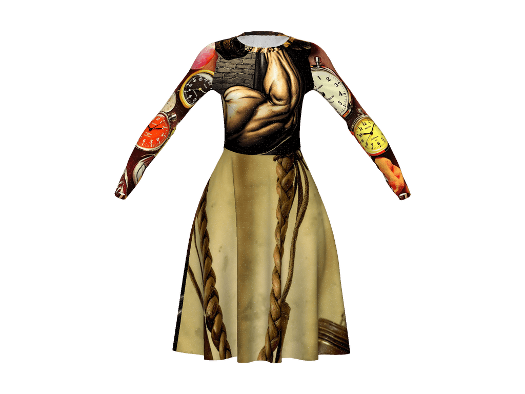 All-Over Print Long Sleeve Midi Dress