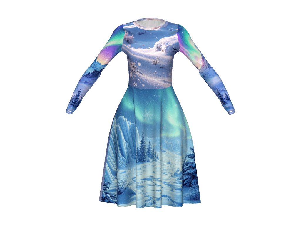 All-Over Print Long Sleeve Midi Dress