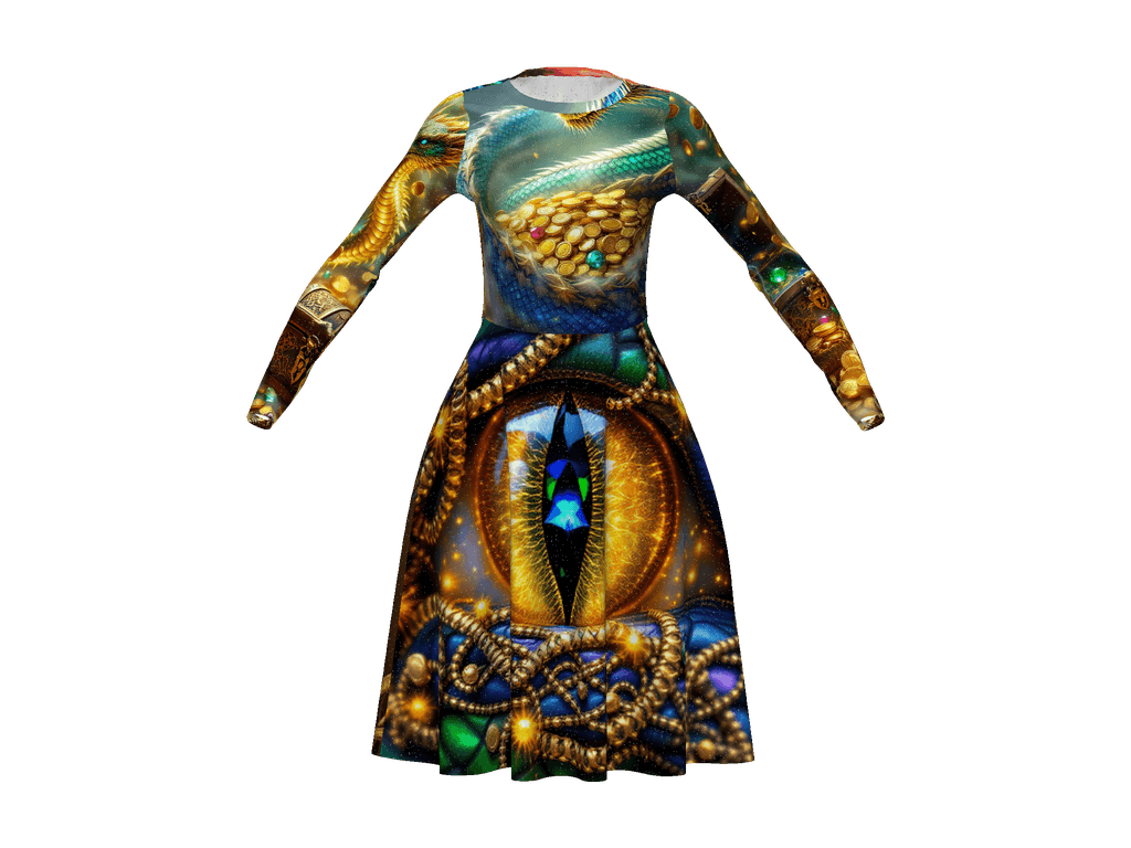 All-Over Print Long Sleeve Midi Dress