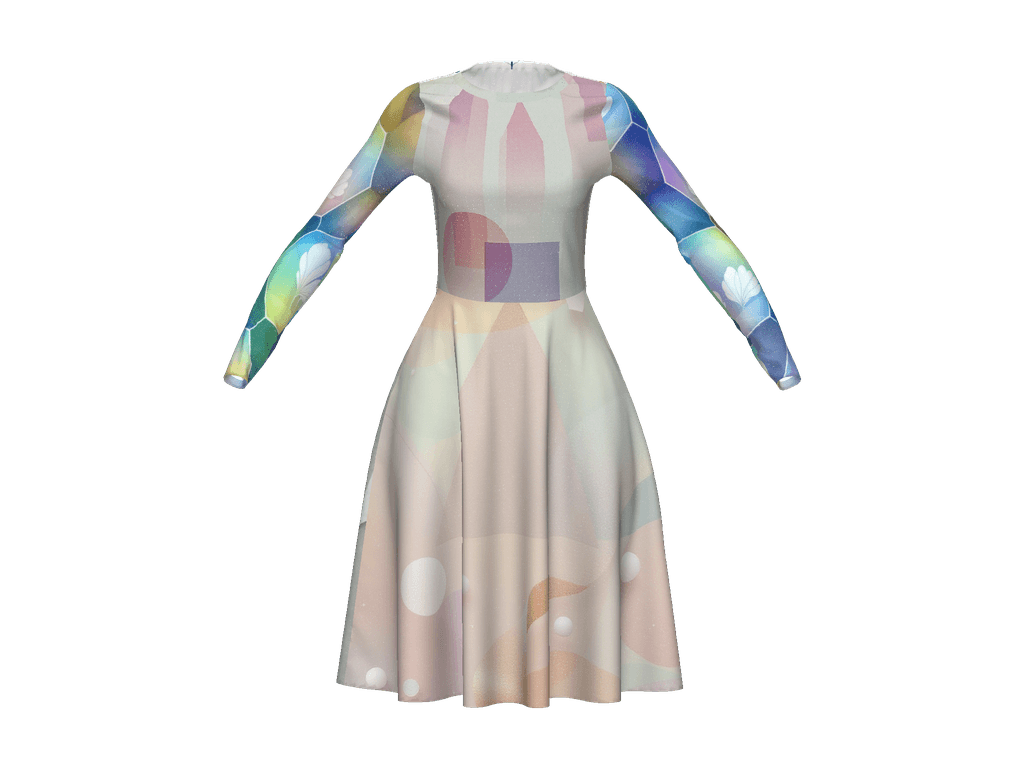 All-Over Print Long Sleeve Midi Dress