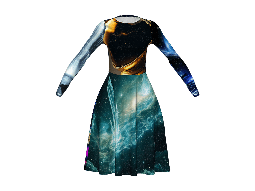 All-Over Print Long Sleeve Midi Dress