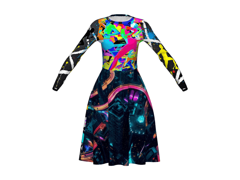 All-Over Print Long Sleeve Midi Dress