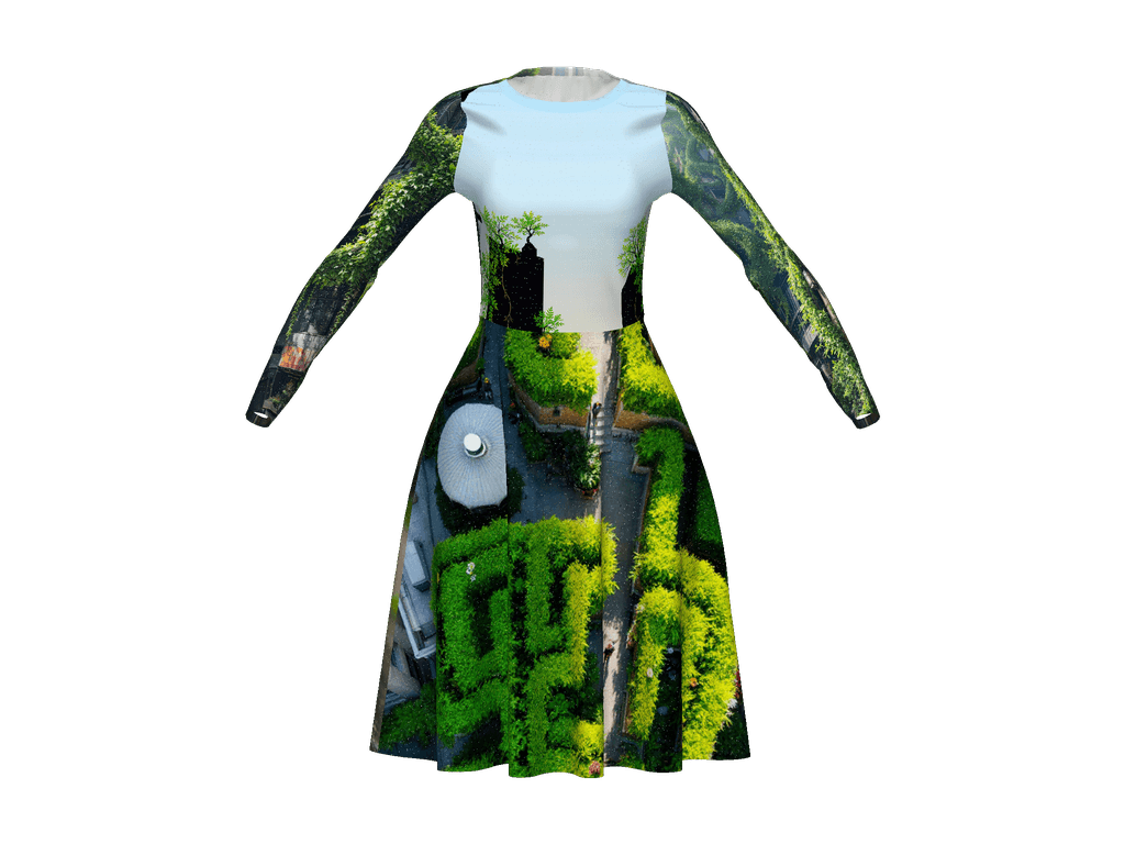 All-Over Print Long Sleeve Midi Dress