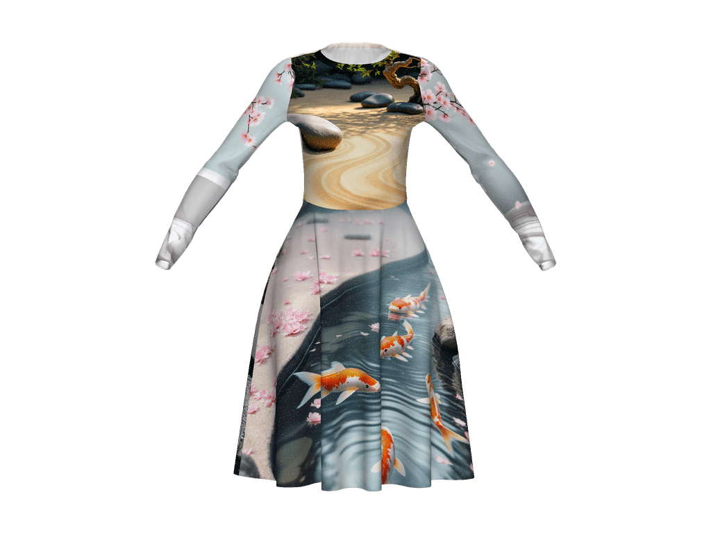 All-Over Print Long Sleeve Midi Dress