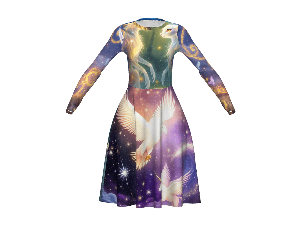 All-Over Print Long Sleeve Midi Dress