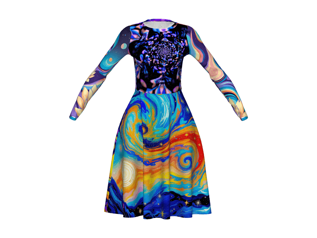 All-Over Print Long Sleeve Midi Dress