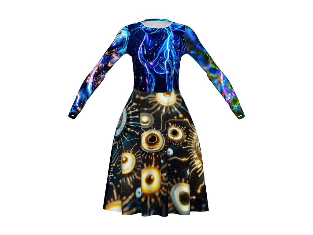 All-Over Print Long Sleeve Midi Dress