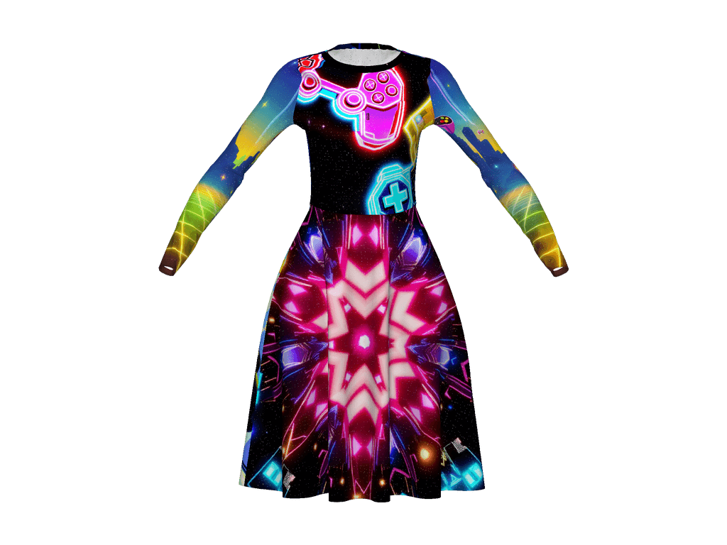 All-Over Print Long Sleeve Midi Dress