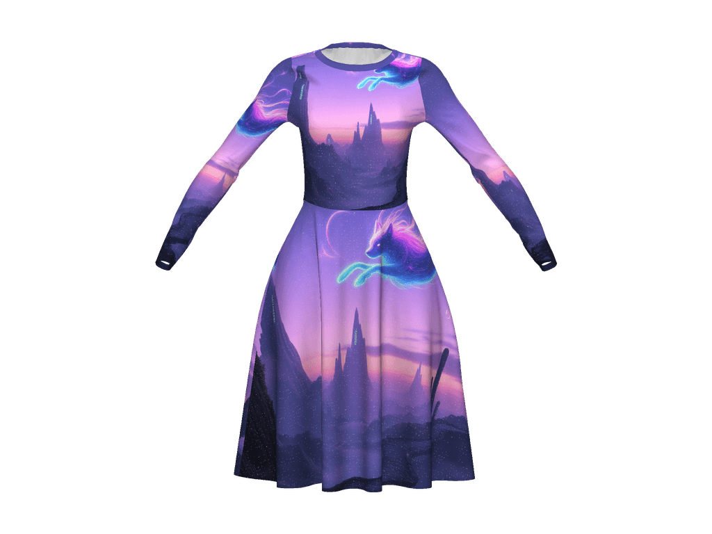 All-Over Print Long Sleeve Midi Dress