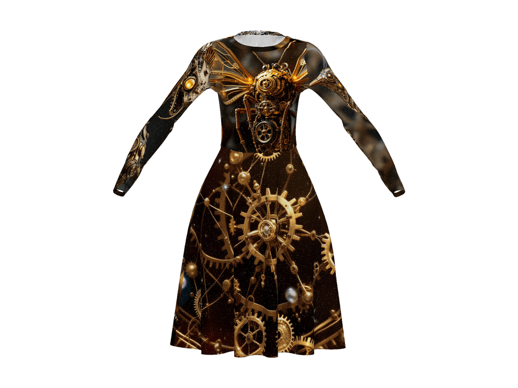 All-Over Print Long Sleeve Midi Dress