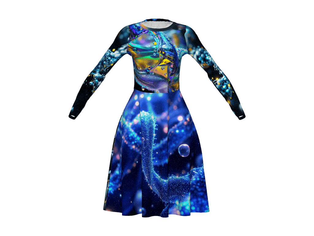 All-Over Print Long Sleeve Midi Dress