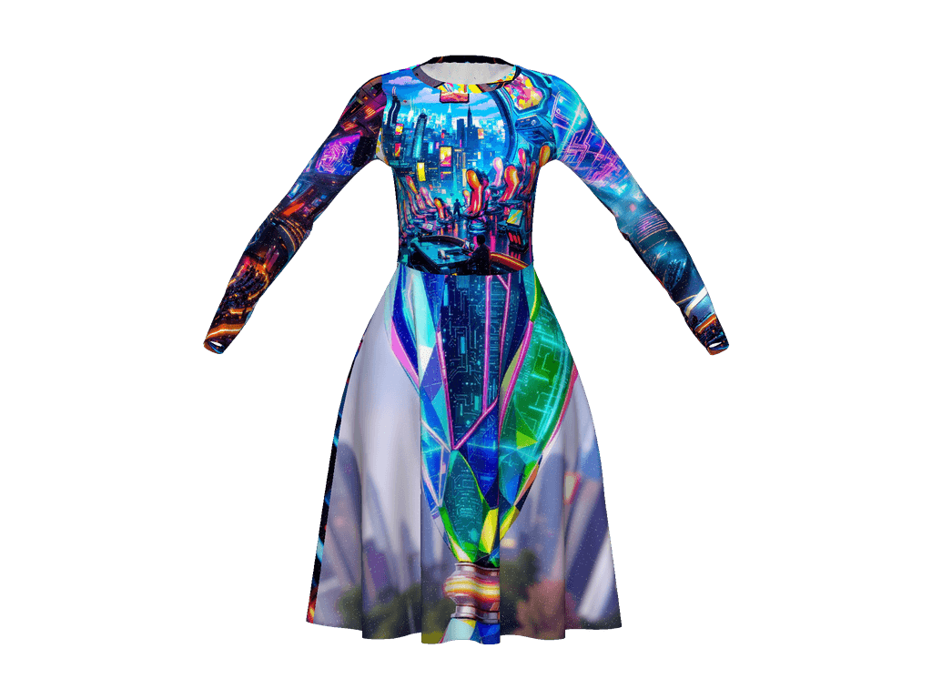 All-Over Print Long Sleeve Midi Dress