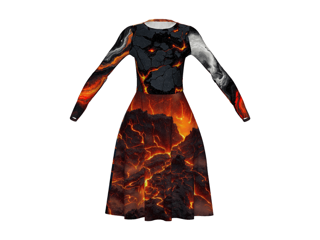 All-Over Print Long Sleeve Midi Dress