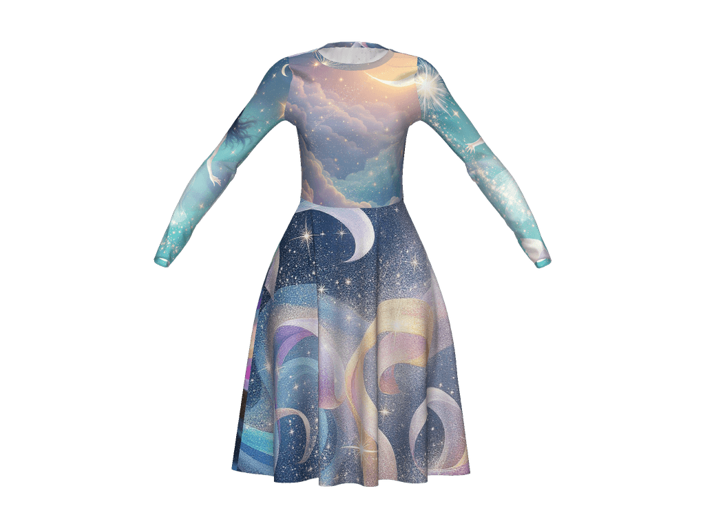 All-Over Print Long Sleeve Midi Dress