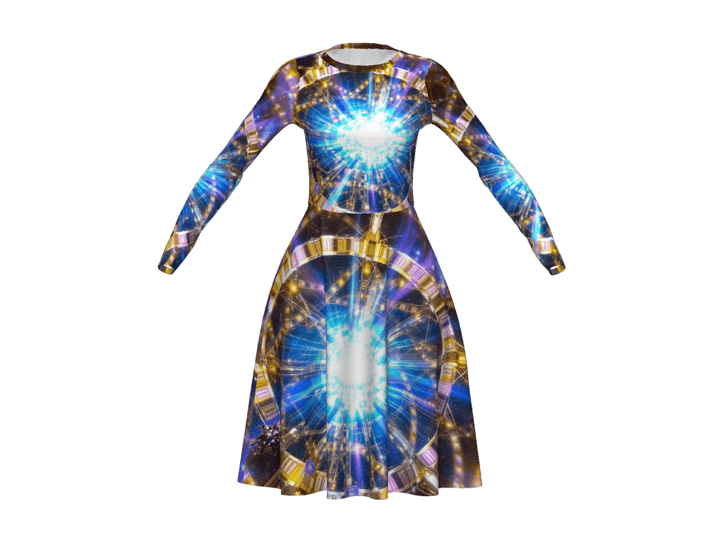 All-Over Print Long Sleeve Midi Dress