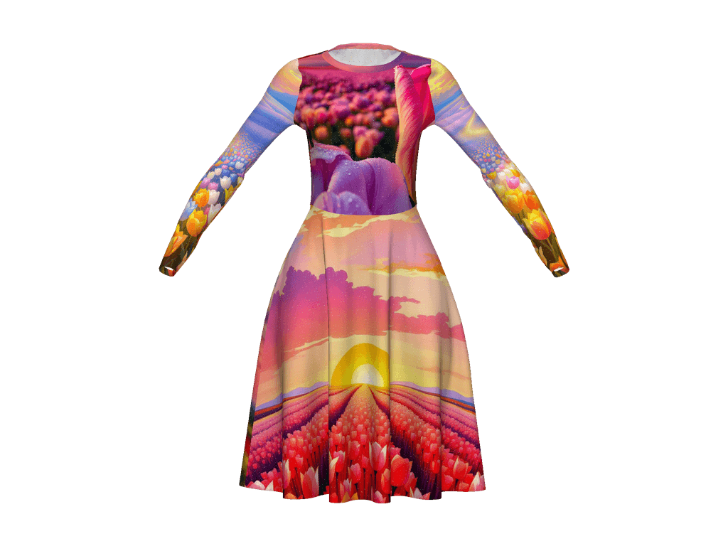 All-Over Print Long Sleeve Midi Dress