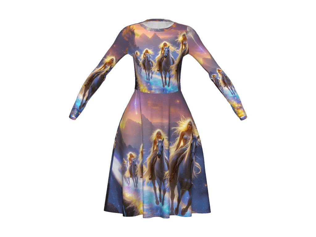 All-Over Print Long Sleeve Midi Dress