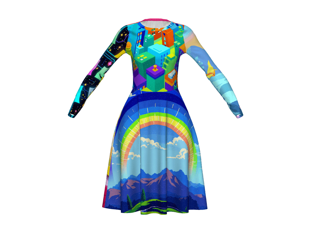 All-Over Print Long Sleeve Midi Dress