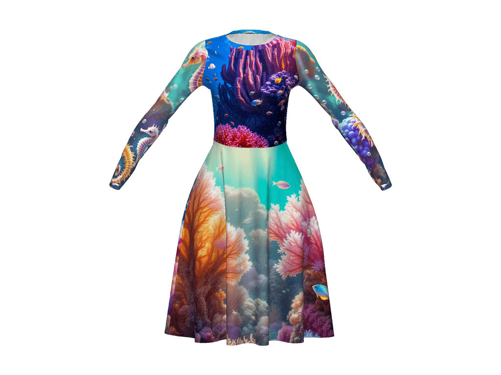 All-Over Print Long Sleeve Midi Dress