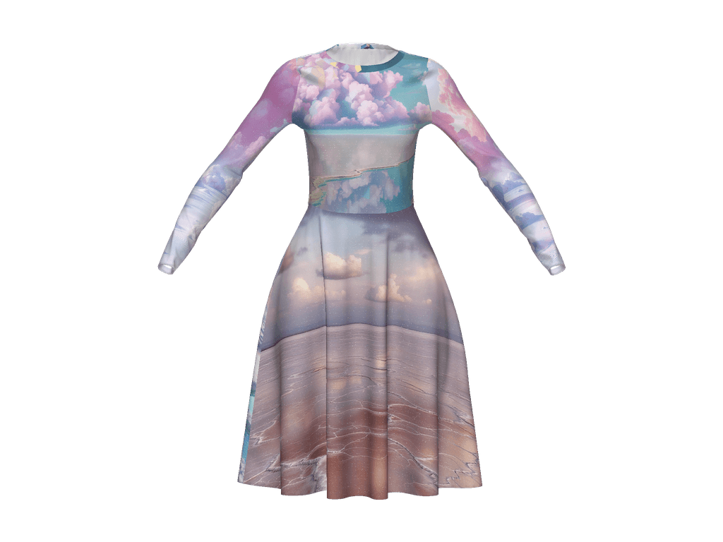 All-Over Print Long Sleeve Midi Dress