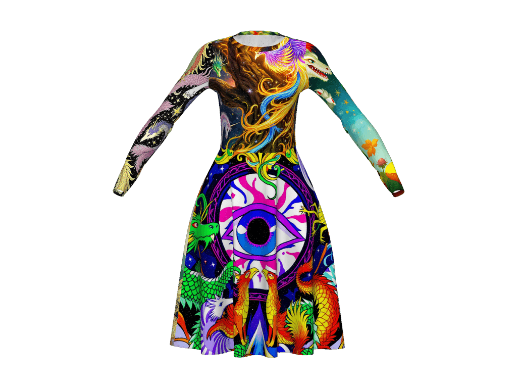 All-Over Print Long Sleeve Midi Dress