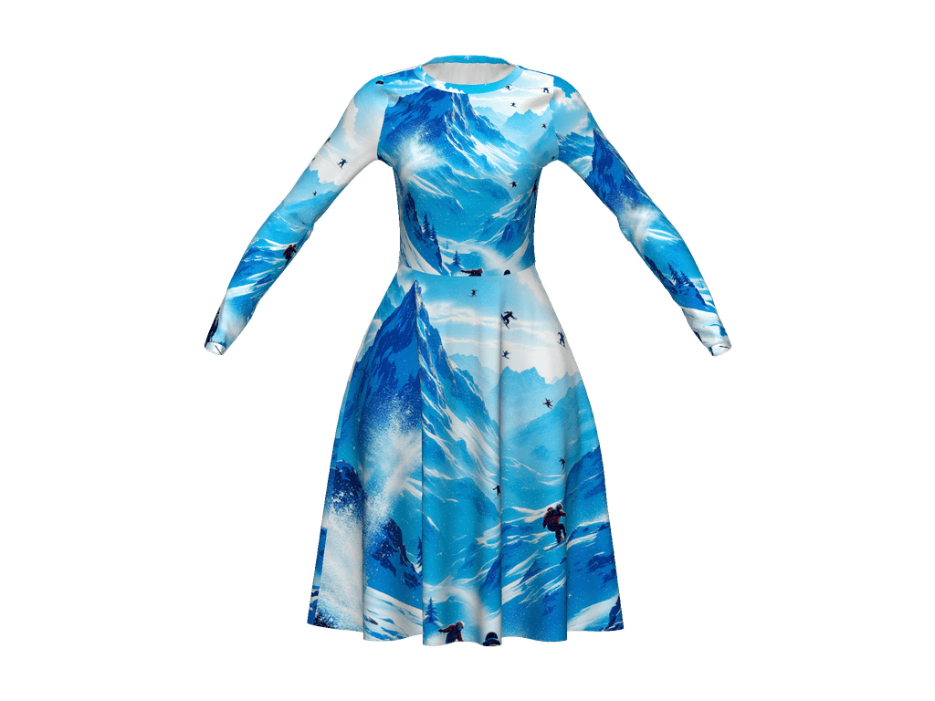 All-Over Print Long Sleeve Midi Dress