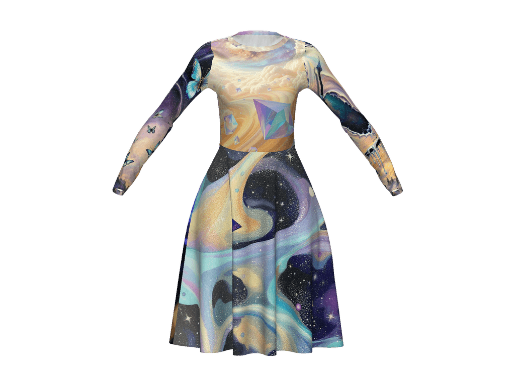 All-Over Print Long Sleeve Midi Dress