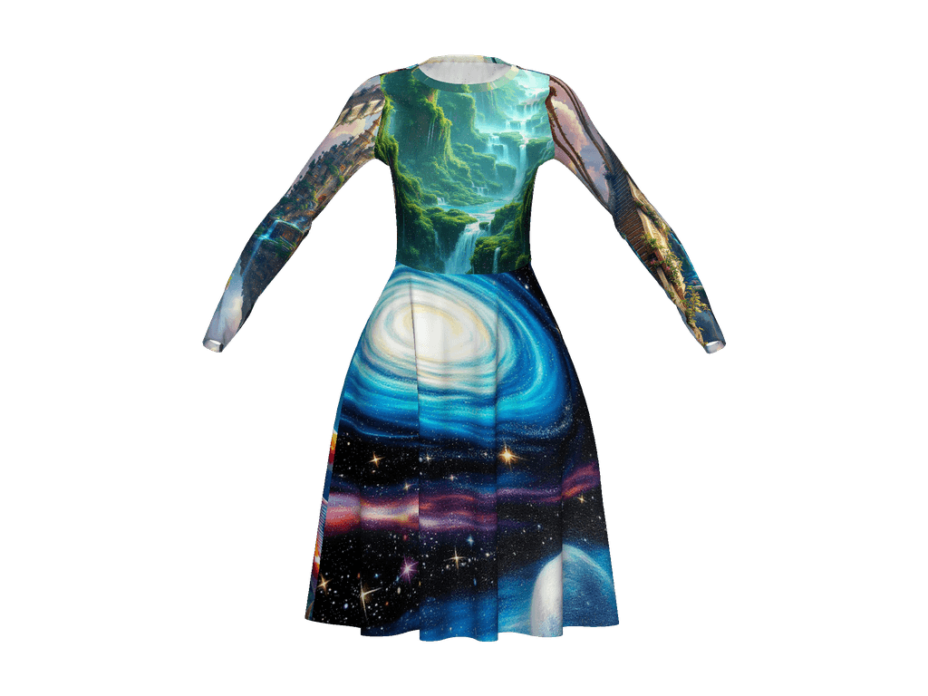 All-Over Print Long Sleeve Midi Dress