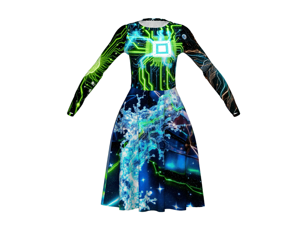 All-Over Print Long Sleeve Midi Dress