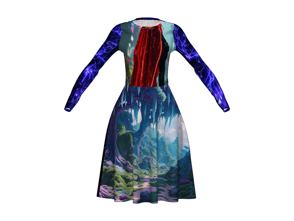 All-Over Print Long Sleeve Midi Dress