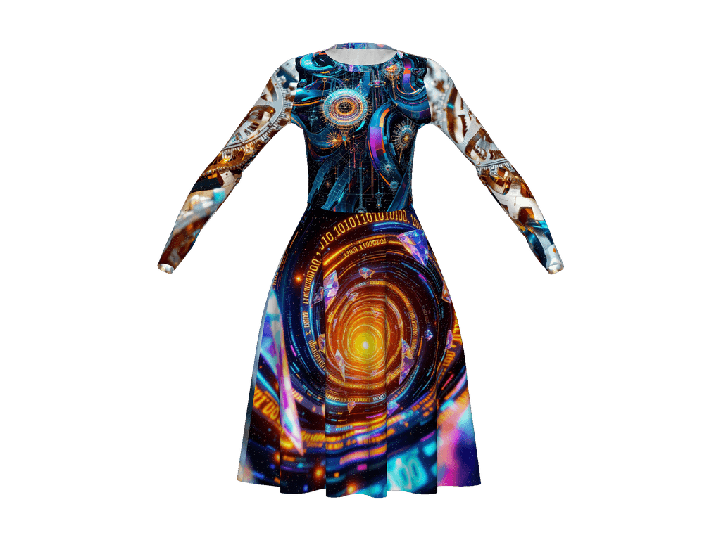 All-Over Print Long Sleeve Midi Dress