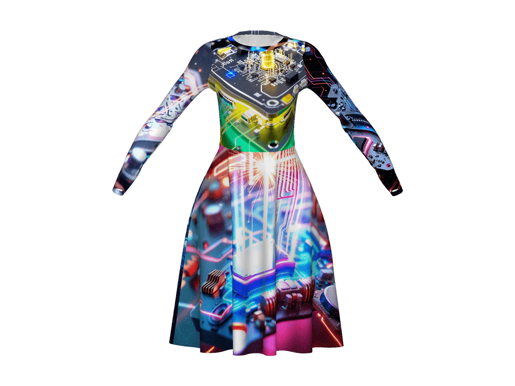 All-Over Print Long Sleeve Midi Dress