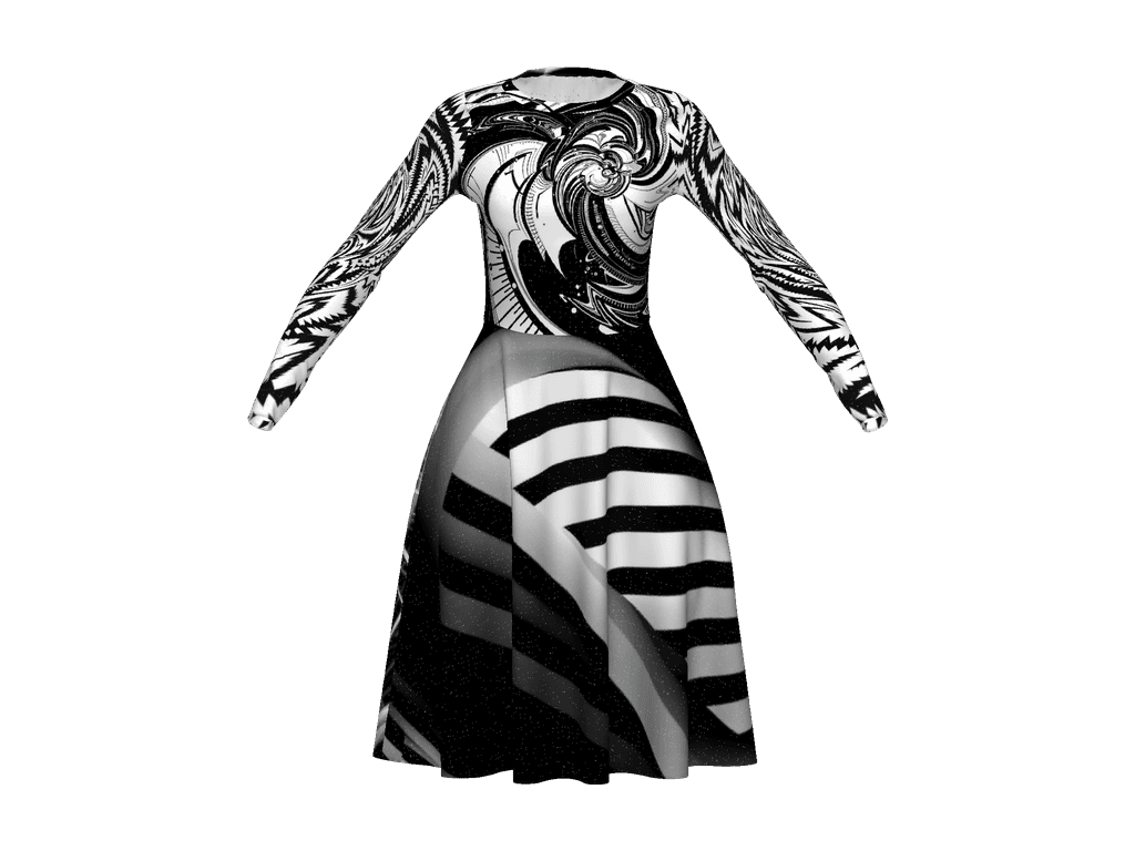 All-Over Print Long Sleeve Midi Dress