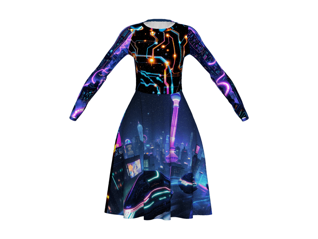 All-Over Print Long Sleeve Midi Dress