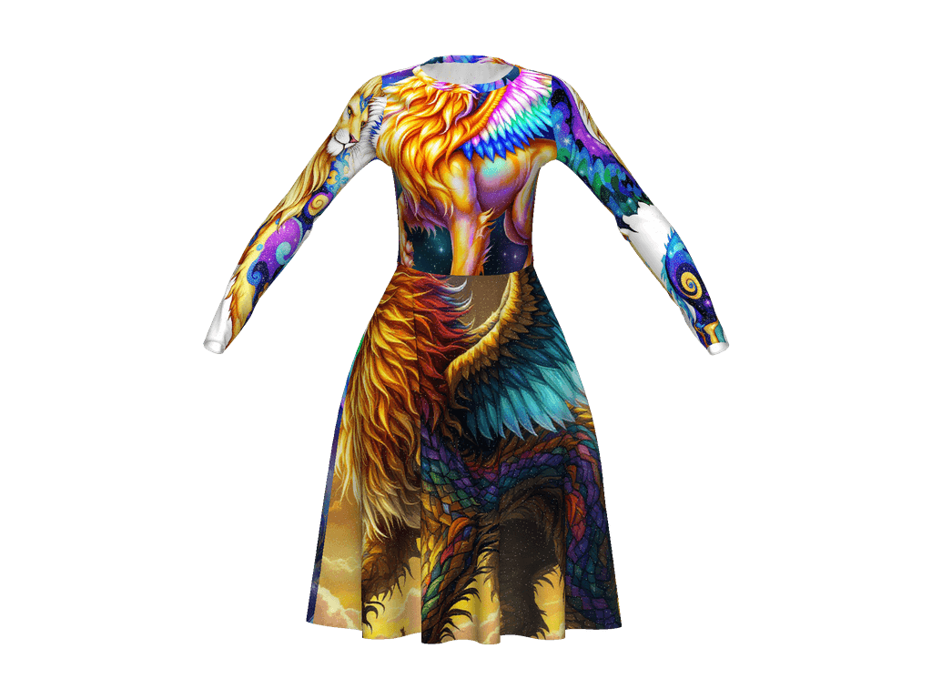 All-Over Print Long Sleeve Midi Dress