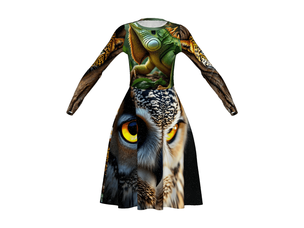 All-Over Print Long Sleeve Midi Dress