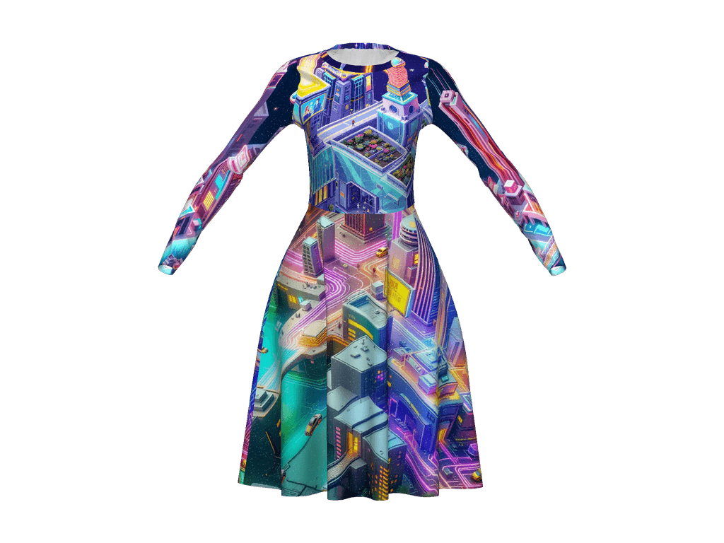All-Over Print Long Sleeve Midi Dress