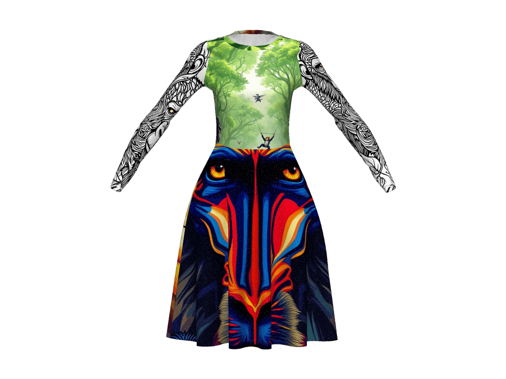 All-Over Print Long Sleeve Midi Dress