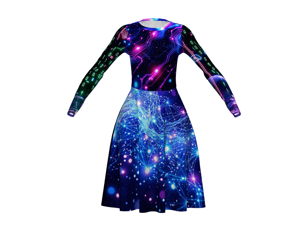 All-Over Print Long Sleeve Midi Dress