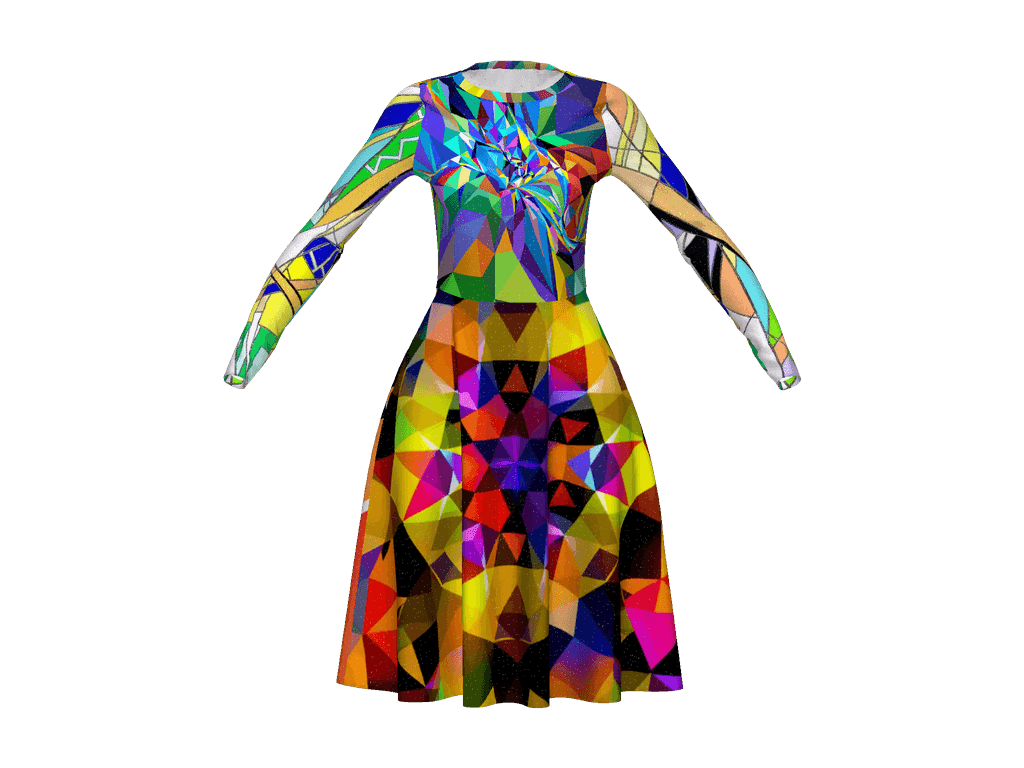 All-Over Print Long Sleeve Midi Dress