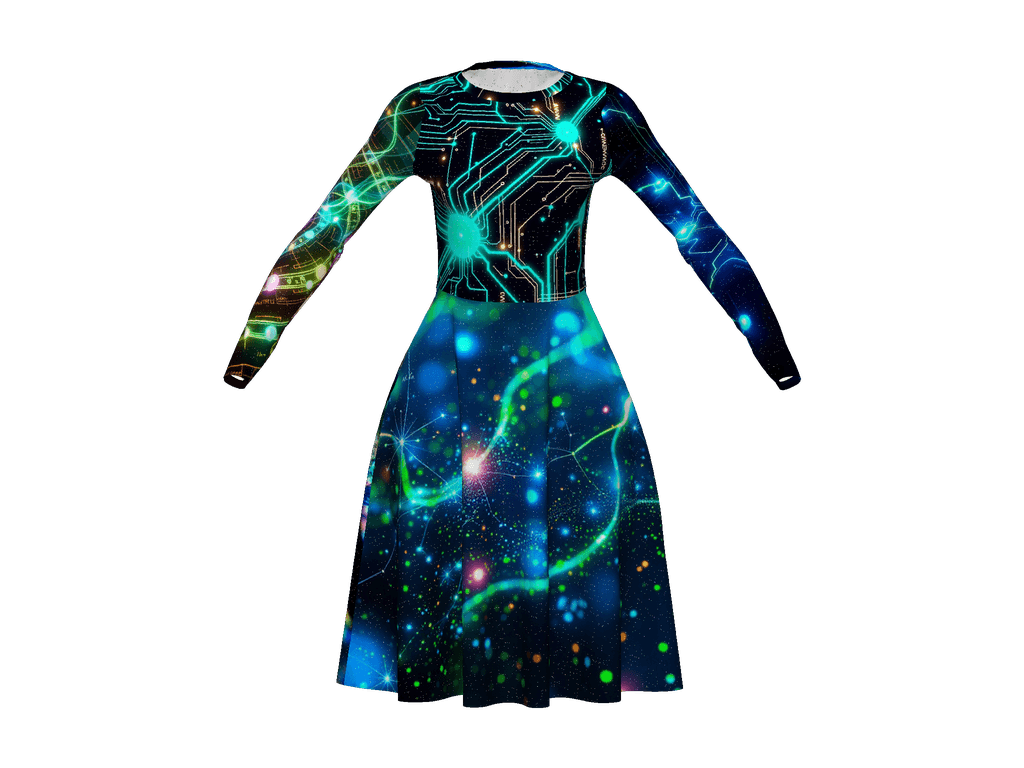 All-Over Print Long Sleeve Midi Dress