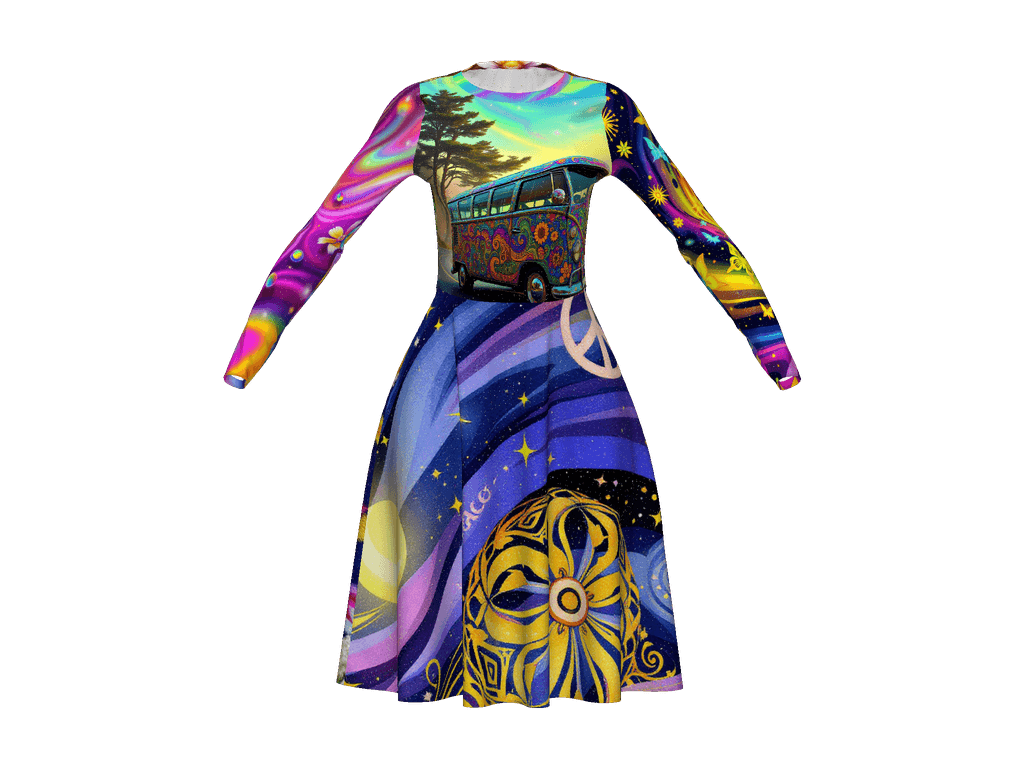All-Over Print Long Sleeve Midi Dress