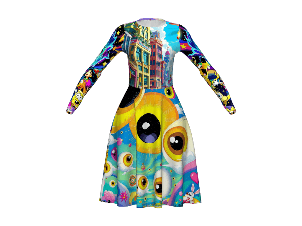 All-Over Print Long Sleeve Midi Dress