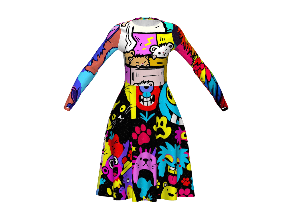 All-Over Print Long Sleeve Midi Dress