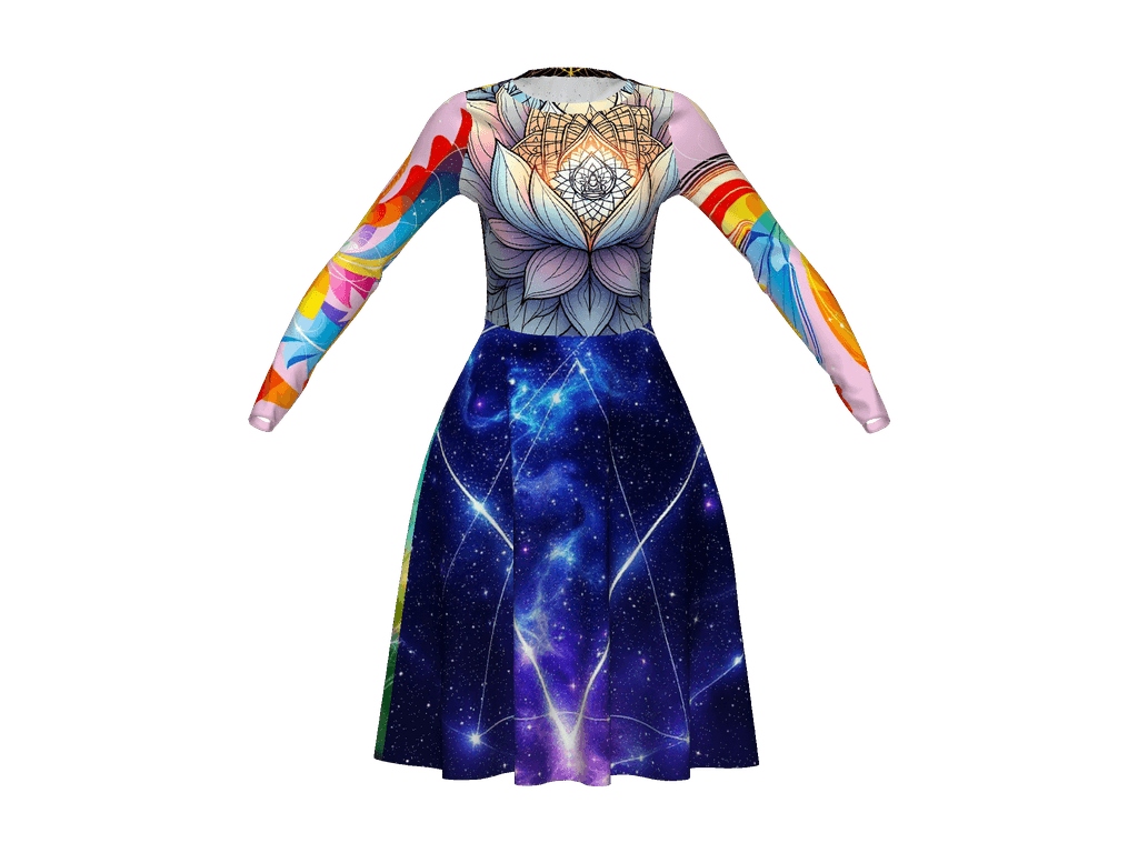 All-Over Print Long Sleeve Midi Dress