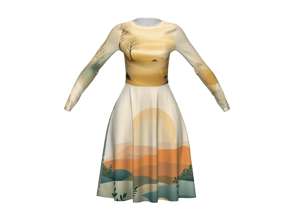 All-Over Print Long Sleeve Midi Dress