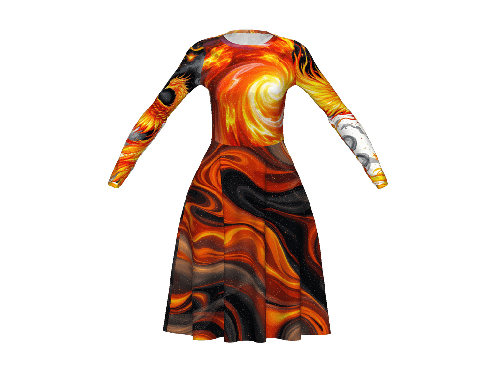 All-Over Print Long Sleeve Midi Dress