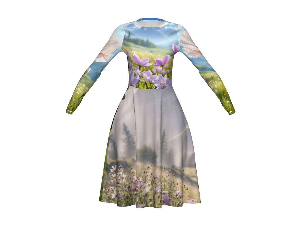 All-Over Print Long Sleeve Midi Dress