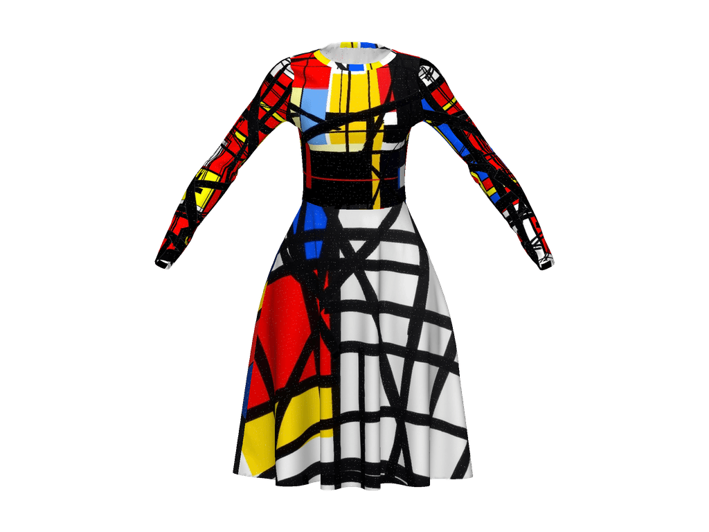 All-Over Print Long Sleeve Midi Dress