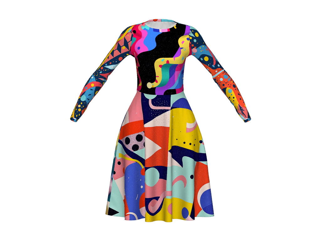 All-Over Print Long Sleeve Midi Dress